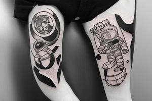 astronaut holding a corner flag and standing on the moon tattoo idea