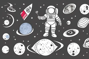 astronaut holding a corner flag and standing on the surface of the moon tattoo idea