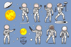 astronaut holding a corner flag and standing on the surface of the moon tattoo idea