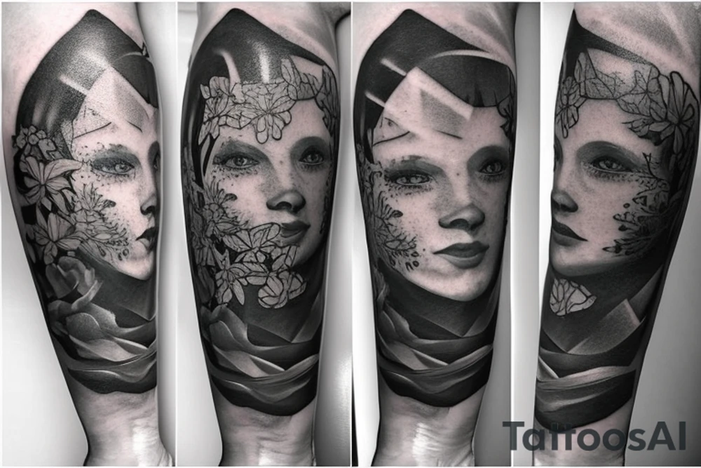 Black and grey tattoo exploring the duality of man. On one half, there are the things associated positively, like light, freedom, flowers growing, sun, dove etc. and on the other half, there are the things associated more negatively, like darkness, captivity, flowers fitting, night, raven etc. Together, they form a complete whole.

Below this, there should be text reading "I'm only visiting" tattoo idea