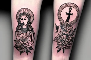 our lady of aparecida with light and roses tattoo idea