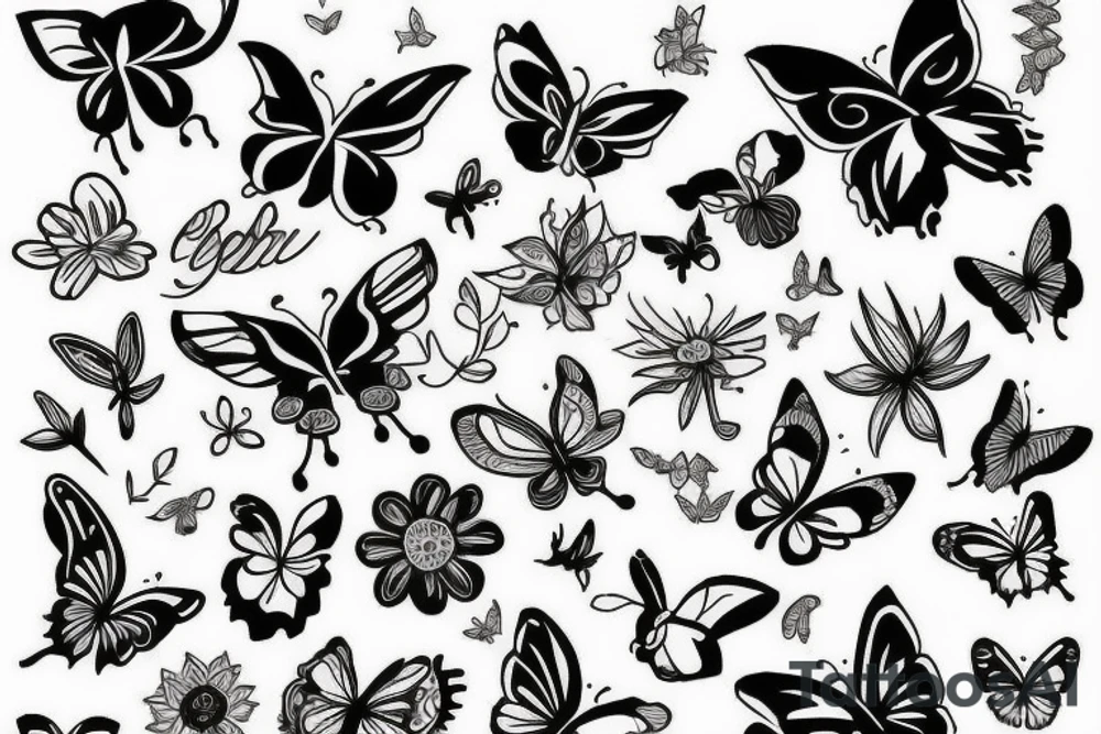 flowers and butterflies tattoo idea