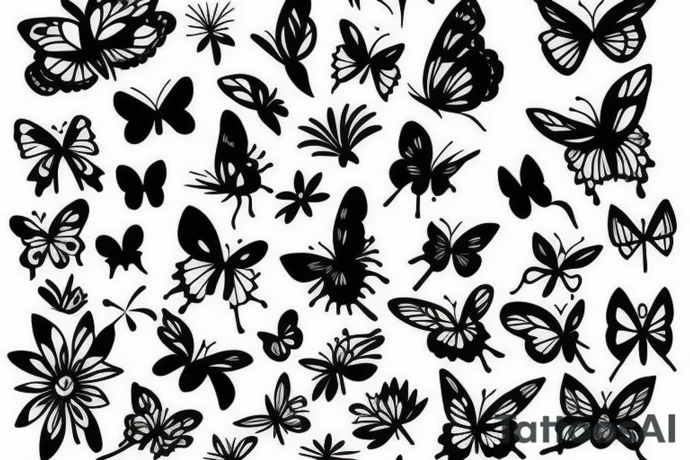 flowers and butterflies tattoo idea