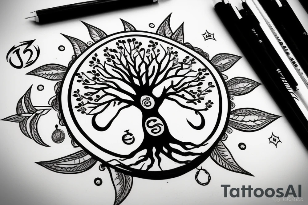 a tree with 7 chakra mark on it tattoo idea