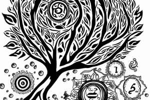 a tree with 7 chakra mark on it half dry tattoo idea
