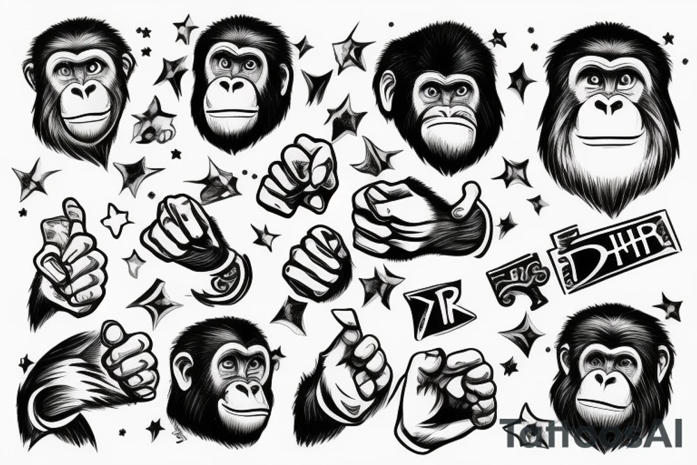 ape holding light in his hand pointing at the sky tattoo idea