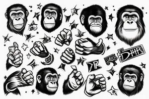 ape holding light in his hand pointing at the sky tattoo idea