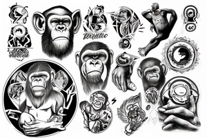 ape holding esoteric light in his hand pointing at the sky tattoo idea