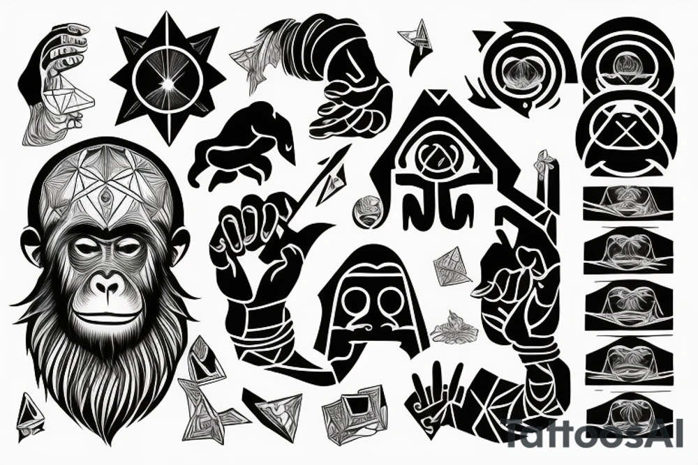 ape holding esoteric light in his hand pointing at the sky tattoo idea ape holding esoteric light in his hand pointing at the sky tattoo idea