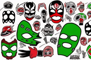 A green luchador mask and a red and black luchador mask tattoo idea