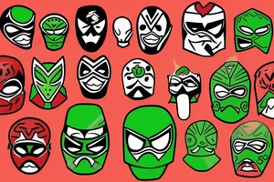 A green luchador mask and a red and black luchador mask tattoo idea