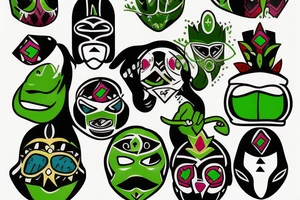 A green and black lucha libre mask tattoo idea