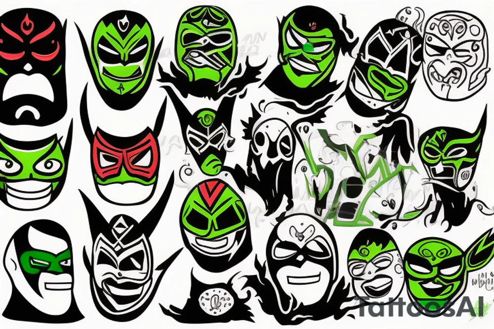 A green and black lucha libre mask tattoo idea
