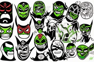 A green and black lucha libre mask tattoo idea