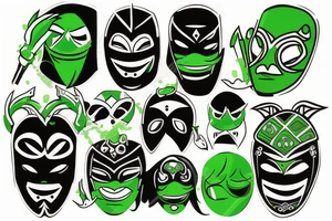 A green and black luchador mask tattoo idea