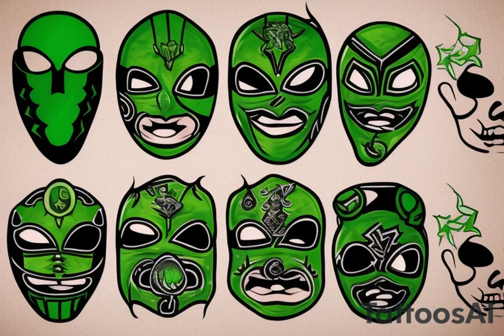 A green and black luchador mask tattoo idea
