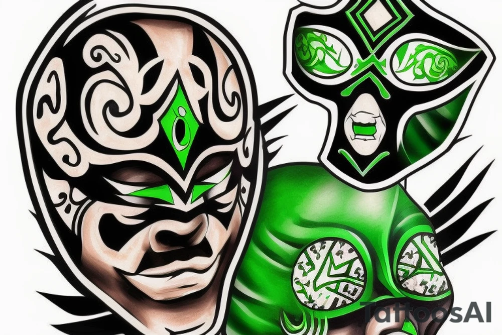 A green and black luchador mask tattoo idea