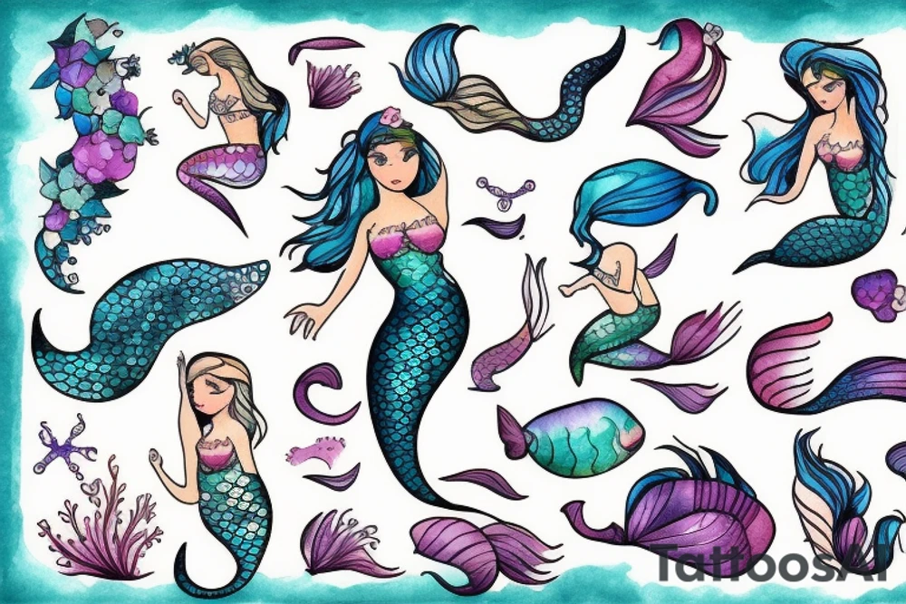 Mermaid playful pose tattoo idea