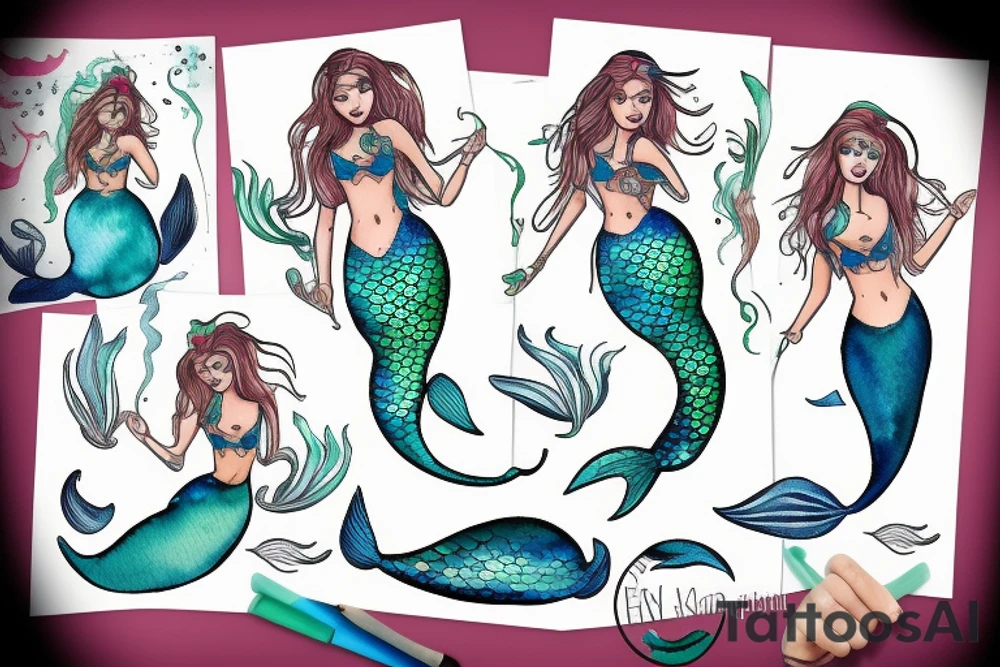 Mermaid playful pose tattoo idea