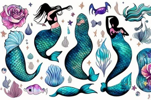 Mermaid playful pose realistic tattoo idea
