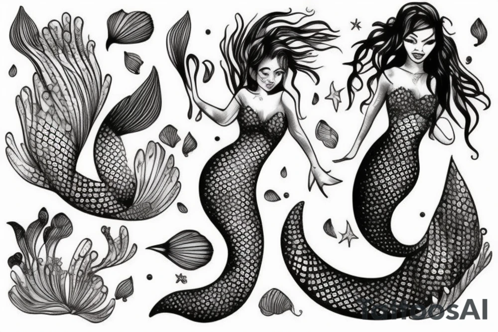 Mermaid playful pose realistic sexy tattoo idea