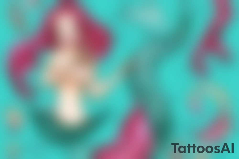 Mermaid playful pose realistic sexy jade turquoise anchor tattoo idea