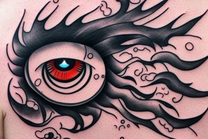 Itachi final form eye surrounded by clouds tattoo idea