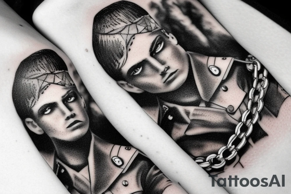Young soldier in chains tattoo idea
