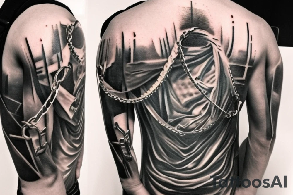 Young soldier in chains tattoo idea