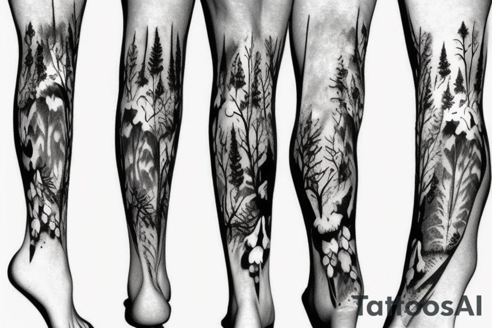Black forest on the leg tattoo idea