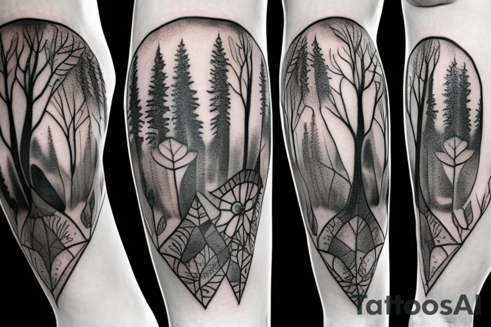 Black forest on the leg tattoo idea