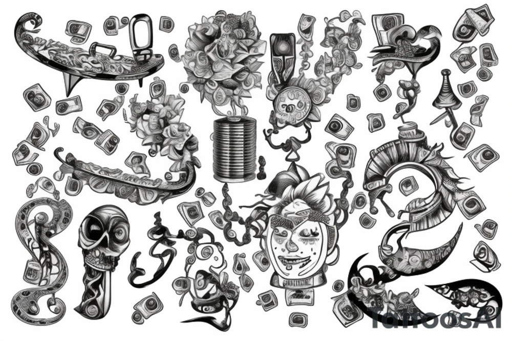 Unbalanced scales with money on one side and happiness on the other tattoo idea