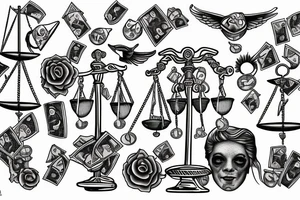 Unbalanced scales of justice with money on one side and happiness on the other tattoo idea