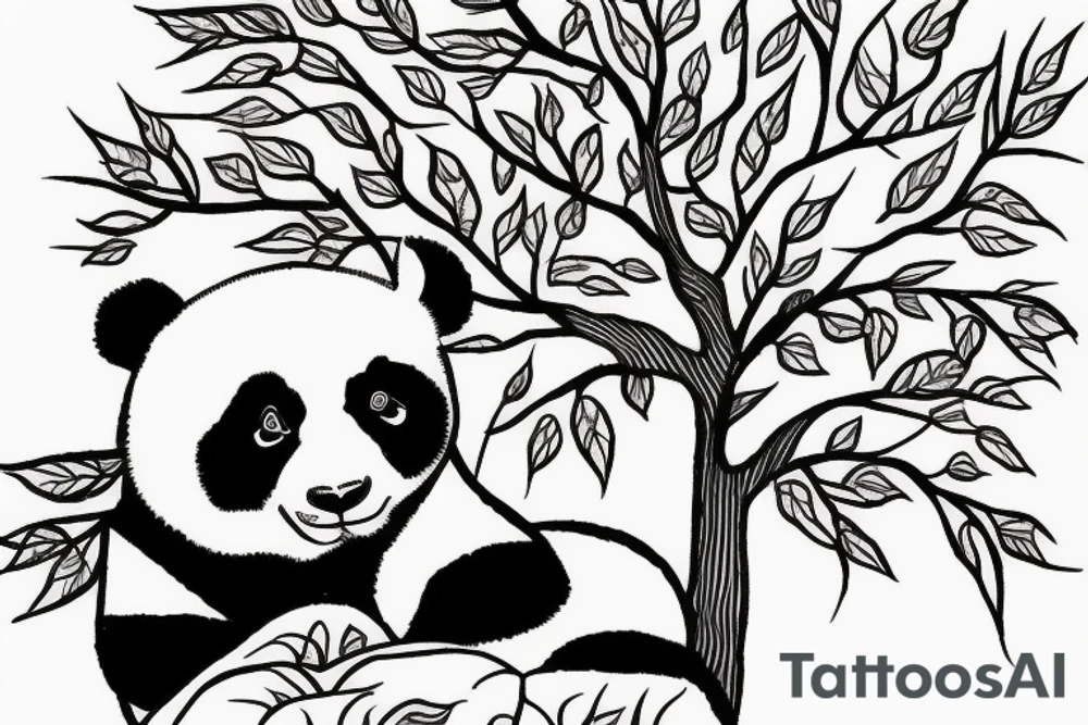 panda sitting under an autumnal tree tattoo idea