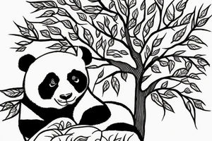 panda sitting under an autumnal tree tattoo idea