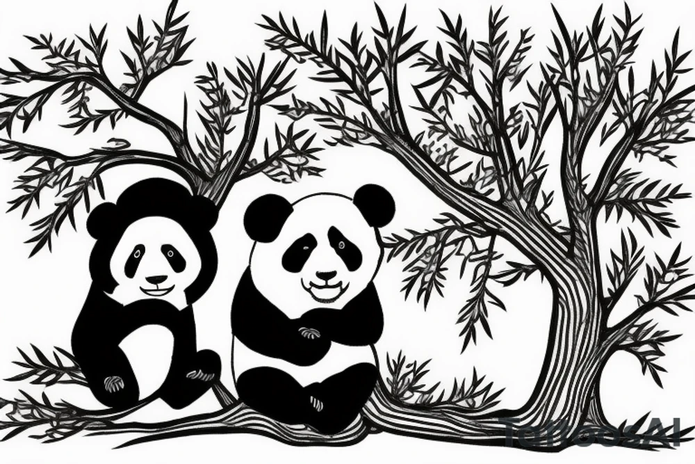 panda sitting under an autumnal tree tattoo idea