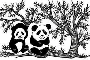 panda sitting under an autumnal tree tattoo idea