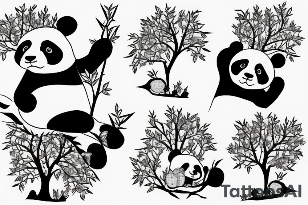 panda sitting under an autumnal tree tattoo idea