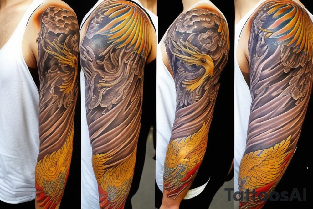 Extend a phoenix tattoo to full sleeve tattoo idea