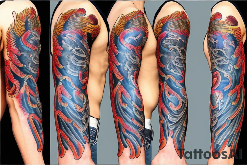 Extend a phoenix tattoo to full sleeve tattoo idea