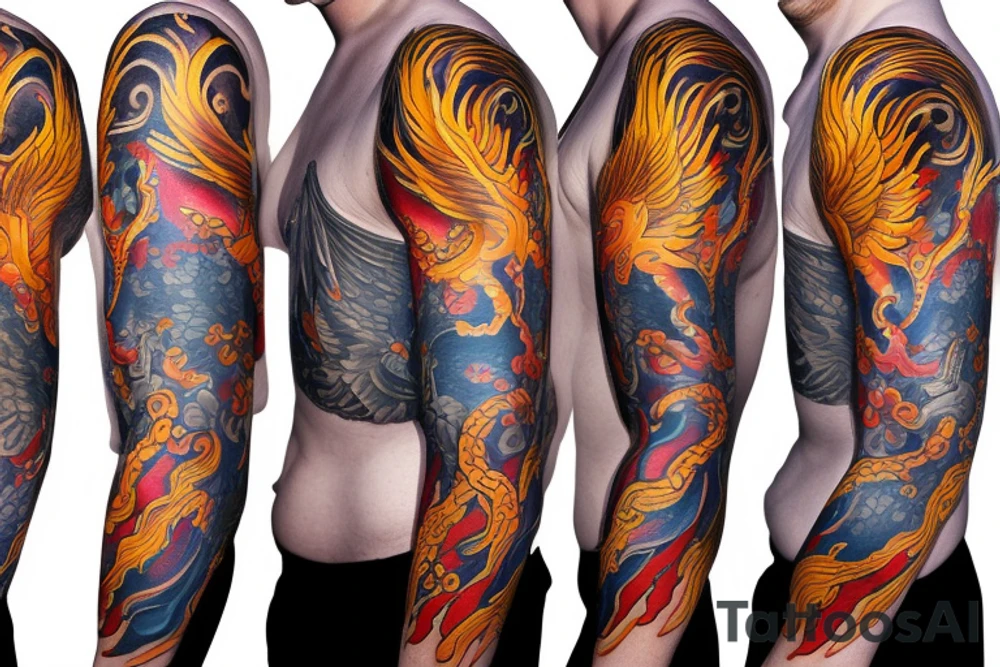 Extend a phoenix tattoo to full sleeve tattoo idea