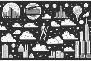 Alein planet above a big city and also a human body being abducted. tattoo idea