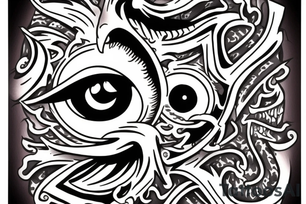 Dagger cutting open a rain cloud with an eye at the center tattoo idea