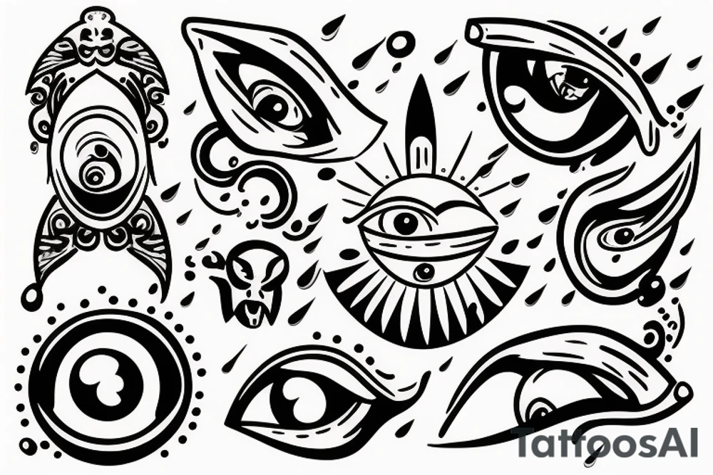 Dagger cutting open a rain cloud with an eye at the center tattoo idea