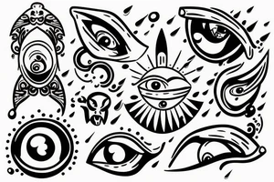 Dagger cutting open a rain cloud with an eye at the center tattoo idea