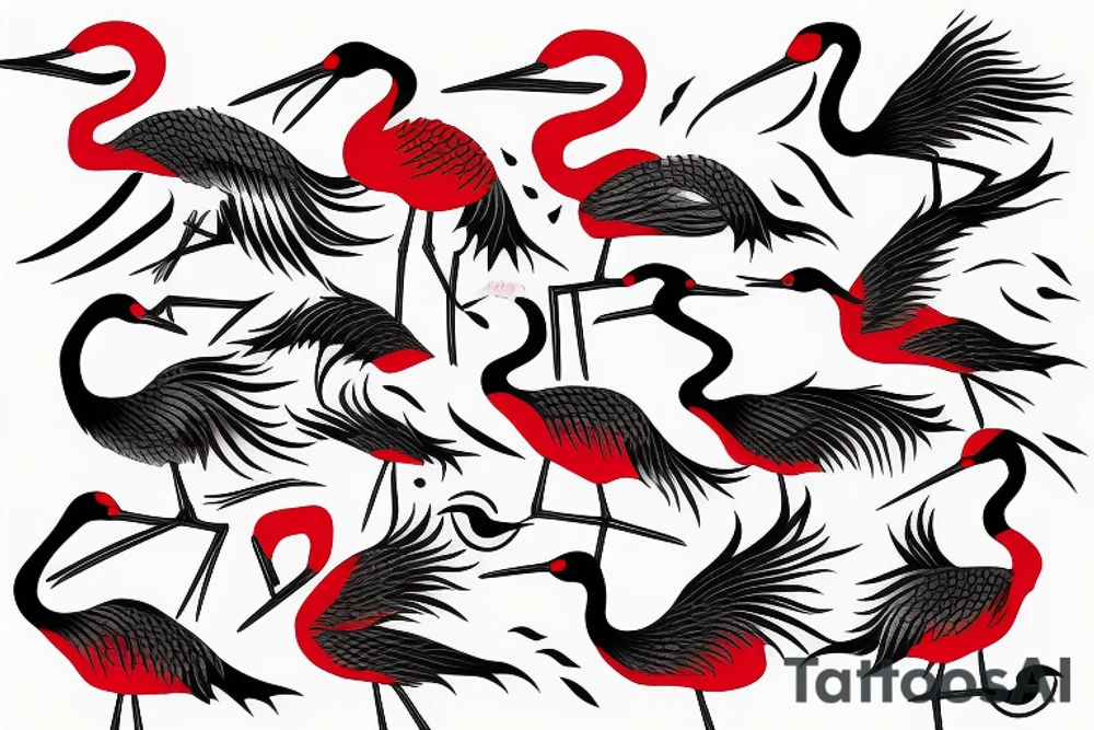Red headed crane with waves tattoo idea