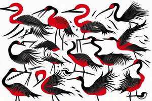 Red headed crane with waves tattoo idea