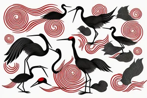 Red headed crane with waves tattoo idea
