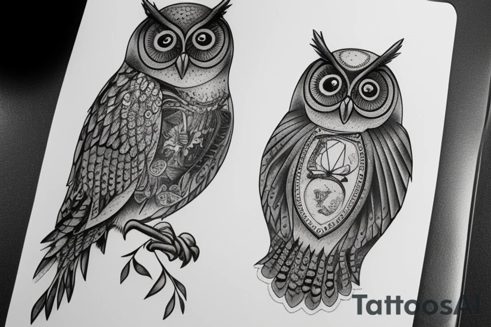 Owl with rolex tattoo idea