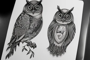 Owl with rolex tattoo idea